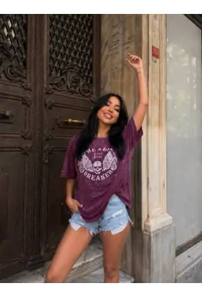 Yıkamalı Heart Baskılı T-Shirt