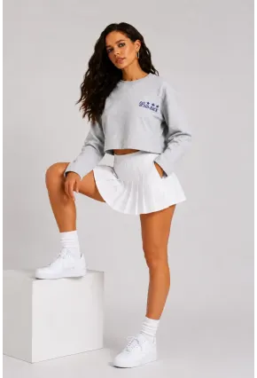 Yıldız Baskılı Crop Sweatshirt - Gri