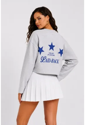 Yıldız Baskılı Crop Sweatshirt - Gri