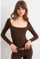 Kadın Acı-Kahve Kayık Yaka Basic Body CY352