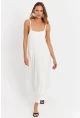 Kadın Beyaz Askılı Bürümcük Midi Elbise EY3057