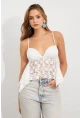 Kadın Beyaz Askılı Dantel Crop Bluz MTK13458