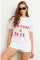 Kadın Beyaz-Kırmızı Baskılı Pijama T-Shirt AYD411