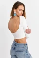 Kadın Beyaz Sırtı Açık Crop Bluz EV21