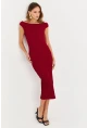 Kadın Bordo Asimetrik Yaka Gofre Midi Elbise MOD2358