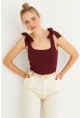 Kadın Bordo Triko Bluz YV236