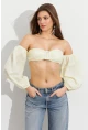 Kadın Butter Yellow Balon Kol Crop Bluz Rop111