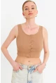 Kadın Camel Çıtçıtlı Crop Bluz YDF103
