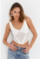 Kadın Ekru Ajurlu Crop Bluz SB030