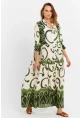 Kadın Ekru-Haki Desenli Salaş Maxi Elbise MASF0020
