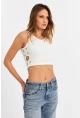 Kadın Ekru Küş Gözlü Crop Bluz ANT101