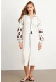 Kadın Ekru Nakışlı Balon Kol Keten Midi Elbise MQS5689-1