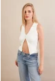Kadın Ekru Polo Yaka Yumoş Yelek ZH050
