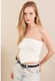 Kadın Ekru Straplez Triko Crop Bluz ZH049