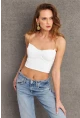 Kadın Ekru Zincir Askılı Crop Bluz LİT100