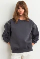 Kadın Gri Omuzları İnci Detaylı Sweatshirt MDY1424