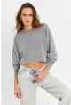 Kadın Gri Salaş Crop Sweatshirt ZH08