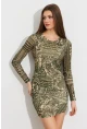 Kadın Haki Etnik Desenli Mini Elbise ROP110