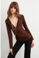 Kadın Kahverengi Kruvaze Bağlamalı Bluz EY3036
