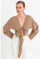 Kadın Kahverengi Müslin Crop Bluz PC20700