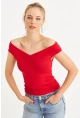 Kadın Kırmızı Büzgülü Bluz EY3083