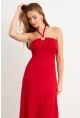 Kadın Kırmızı Halka Detaylı Midi Elbise EY3089