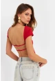Kadın Kırmızı Sırtı Açık Crop Bluz ZH007