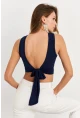 Kadın Lacivert Sırt Bağlamalı Crop Bluz EY2733