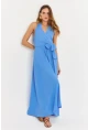 Kadın Mavi Kruvaze Bürümcük Maxi Elbise EY3053