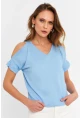 Kadın Mavi Omuzları Açık Bluz BR1329