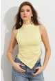 Kadın Sarı Büzgülü Asimetrik Bluz ZH340