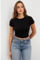Kadın Siyah Basic Kısa Kollu Bluz UG2444