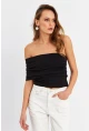 Kadın Siyah Çapraz Crop Bluz B4074-90