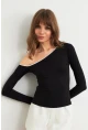 Kadın Siyah Çapraz Yaka Crop Bluz HOR0060