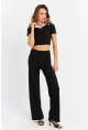 Kadın Siyah Crop Pantolon Takım RU6933