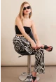 Kadın Siyah-Ekru Zebra Desenli Yüksel Bel Pantolon PİK50
