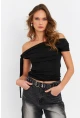 Kadın Siyah Fiyonklu Crop Bluz SDY1247