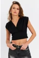 Kadın Siyah Kruvaze Crop Bluz SDY1234