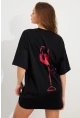 Kadın Siyah Oversize Pijama T-Shirt TPG14