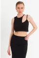 Kadın Siyah Pencereli Crop Bluz UR875