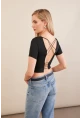 Kadın Siyah Sırtı Açık Crop Bluz AN6038