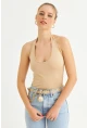 Kadın Taş Boyun Askılı Crop Bluz TF69