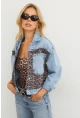 Kadın Açık-Mavi Bloklu Leopar Denim Ceket KAM300