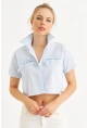 Kadın Bebe Mavi Kurdele Detaylı Crop Gömlek MPC302