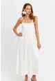 Kadın Beyaz Askılı Bürümcük Midi Elbise EY3057