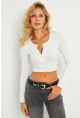 Kadın Beyaz Çıtçıtlı Crop Bluz CG379