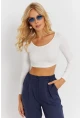 Kadın Beyaz Crop Bluz CG367
