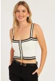 Kadın Beyaz Düğme Detaylı Triko Crop Bluz MSS134