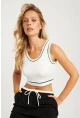 Kadın Beyaz Fitilli Crop Bluz CG359