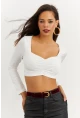 Kadın Beyaz Kalp Yaka Crop Bluz CG260